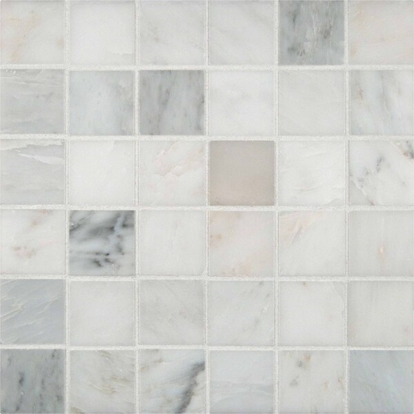 Arabescato Carrara 12 In. X 12 In. Honed Marble Mesh-Mounted Mosaic Tile, 10PK